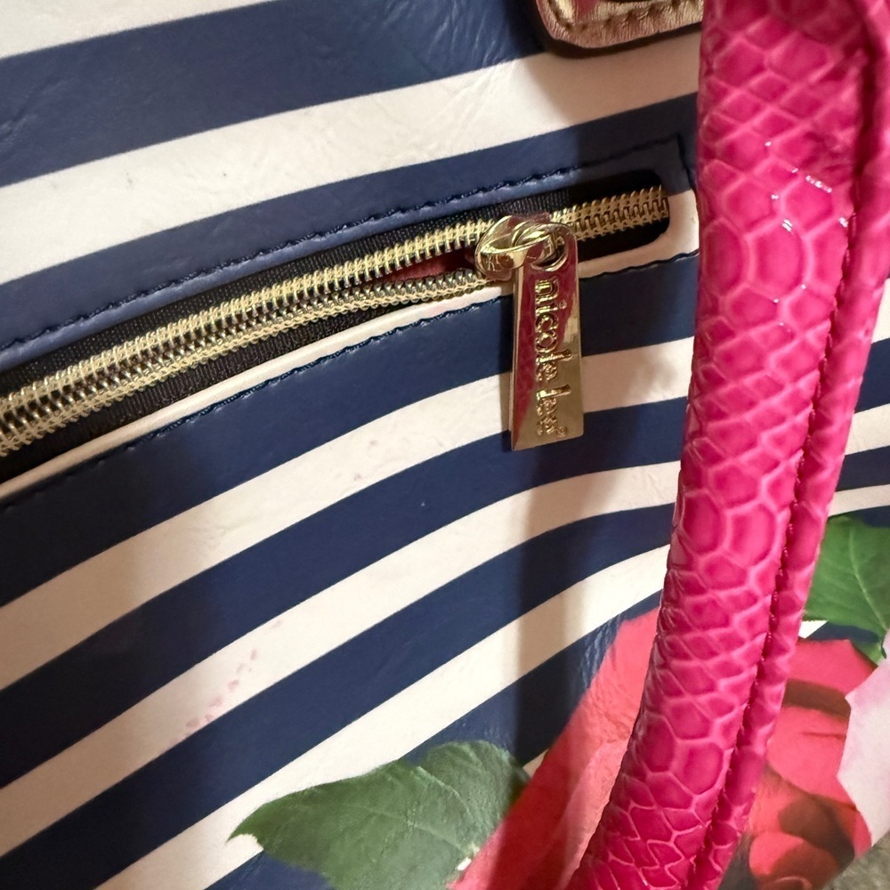 Nicole Lee Multicolor Striped Satchel with Pink Handles - Picture 7 of 15